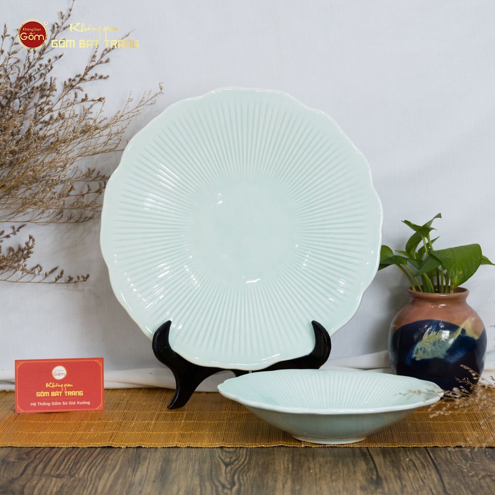 Bộ Bát Đĩa Men Xanh Ngọc Vân Sen