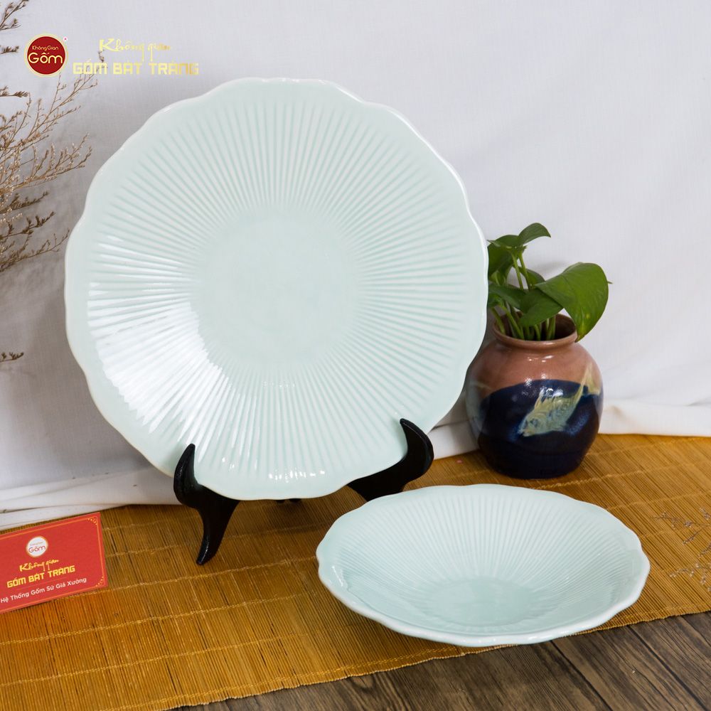 Bộ Bát Đĩa Men Xanh Ngọc Vân Sen