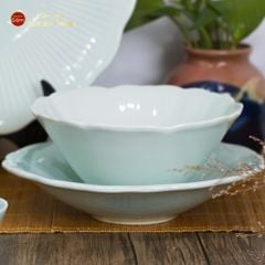 Bộ Bát Đĩa Men Xanh Ngọc Vân Sen