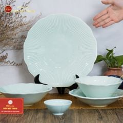 Bộ Bát Đĩa Men Xanh Ngọc Vân Sen