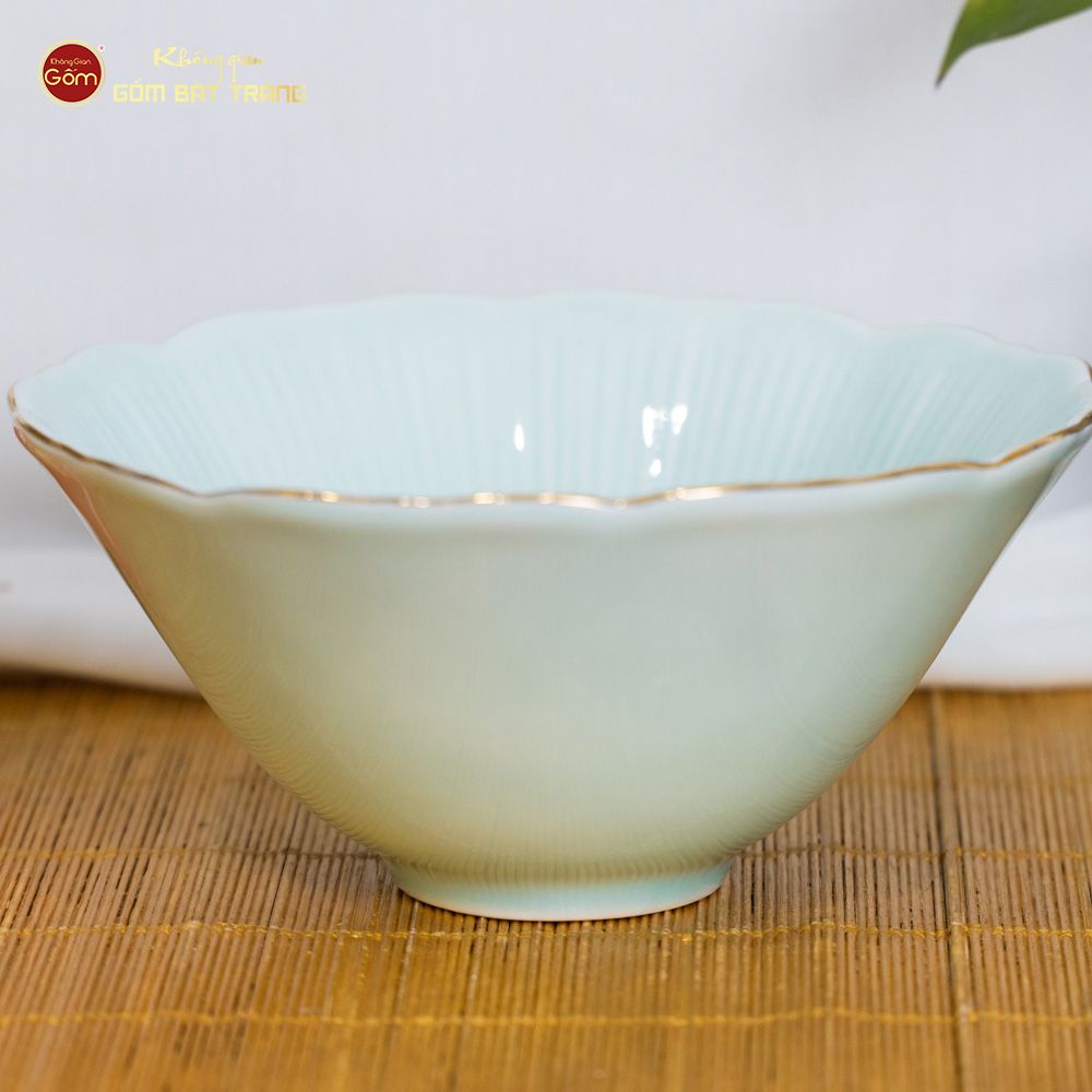 Tô Men Xanh Ngọc Vân Sen Kẻ Vàng