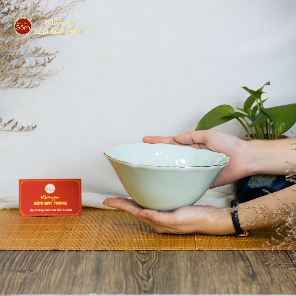 Tô Men Xanh Ngọc Vân Sen Kẻ Vàng