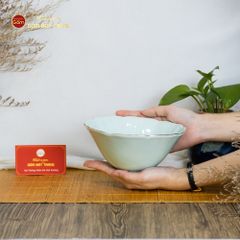 Bộ Bát Đĩa Men Xanh Ngọc Vân Sen Kẻ Vàng