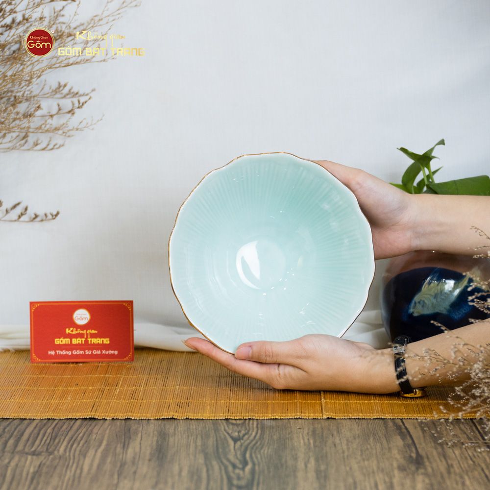 Tô Men Xanh Ngọc Vân Sen Kẻ Vàng