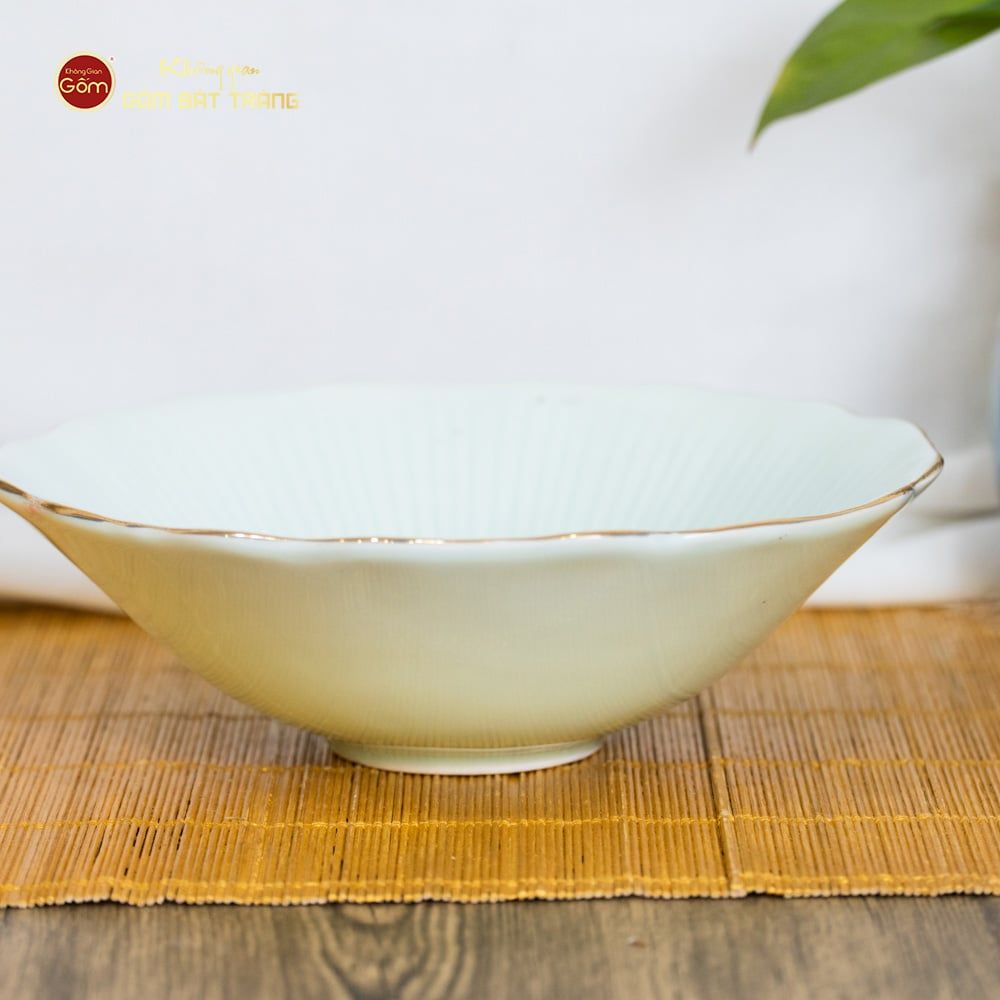 Bộ Bát Đĩa Men Xanh Ngọc Vân Sen Kẻ Vàng