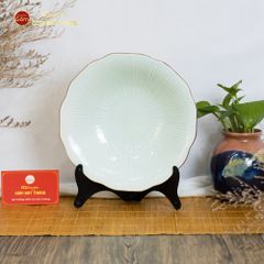 Đĩa Men Xanh Ngọc Vân Sen Kẻ Vàng