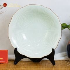 Đĩa Men Xanh Ngọc Vân Sen Kẻ Vàng