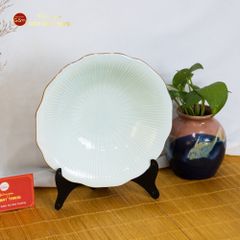 Đĩa Men Xanh Ngọc Vân Sen Kẻ Vàng
