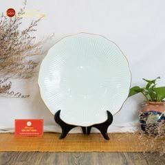 Đĩa Men Xanh Ngọc Vân Sen Kẻ Vàng