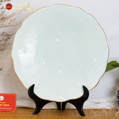 Đĩa Men Xanh Ngọc Vân Sen Kẻ Vàng