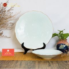 Đĩa Men Xanh Ngọc Vân Sen Kẻ Vàng