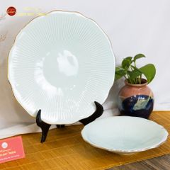 Đĩa Men Xanh Ngọc Vân Sen Kẻ Vàng