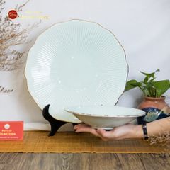 Đĩa Men Xanh Ngọc Vân Sen Kẻ Vàng