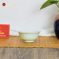 Bộ Bát Đĩa Men Xanh Ngọc Hoa Cúc Kẻ Vàng