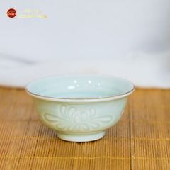 Bộ Bát Đĩa Men Xanh Ngọc Hoa Cúc Kẻ Vàng