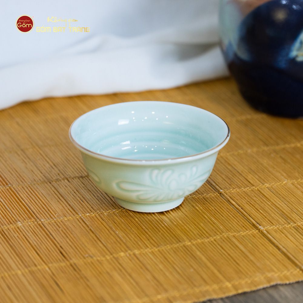 Bát Mắm Men Xanh Ngọc Hoa Cúc Kẻ Vàng