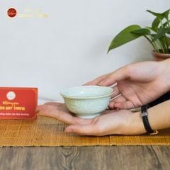 Bộ Bát Đĩa Men Xanh Ngọc Hoa Cúc Kẻ Vàng