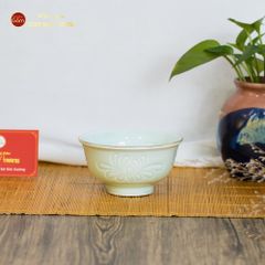 Bát Cơm Men Xanh Ngọc Hoa Cúc Kẻ Vàng