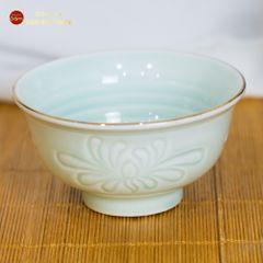 Bát Cơm Men Xanh Ngọc Hoa Cúc Kẻ Vàng