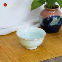 Bộ Bát Đĩa Men Xanh Ngọc Hoa Cúc Kẻ Vàng