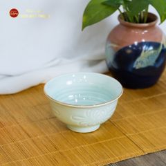 Bát Cơm Men Xanh Ngọc Hoa Cúc Kẻ Vàng