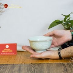 Bát Cơm Men Xanh Ngọc Hoa Cúc Kẻ Vàng