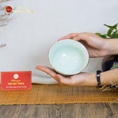 Bát Cơm Men Xanh Ngọc Hoa Cúc Kẻ Vàng