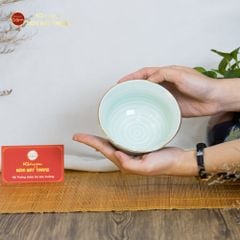 Bộ Bát Đĩa Men Xanh Ngọc Hoa Cúc Kẻ Vàng
