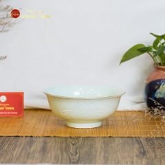 Bộ Bát Đĩa Men Xanh Ngọc Hoa Cúc Kẻ Vàng