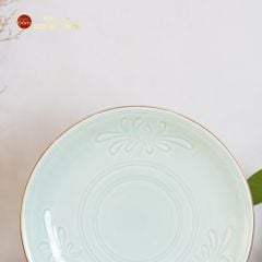 Bộ Bát Đĩa Men Xanh Ngọc Hoa Cúc Kẻ Vàng