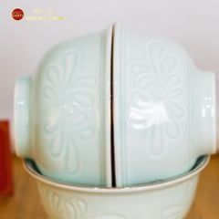 Bát Cơm Men Xanh Ngọc Hoa Cúc Kẻ Vàng