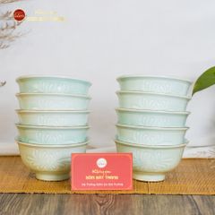 Bát Cơm Men Xanh Ngọc Hoa Cúc Kẻ Vàng