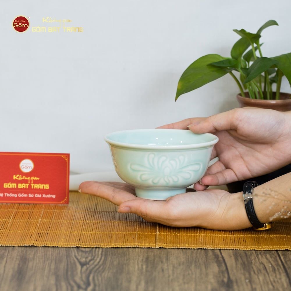 Bát Cơm Men Xanh Ngọc Vân Hoa Cúc