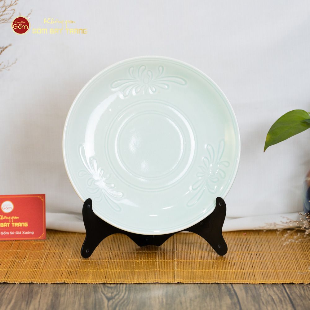 Đĩa Men Xanh Ngọc Vân Hoa Cúc