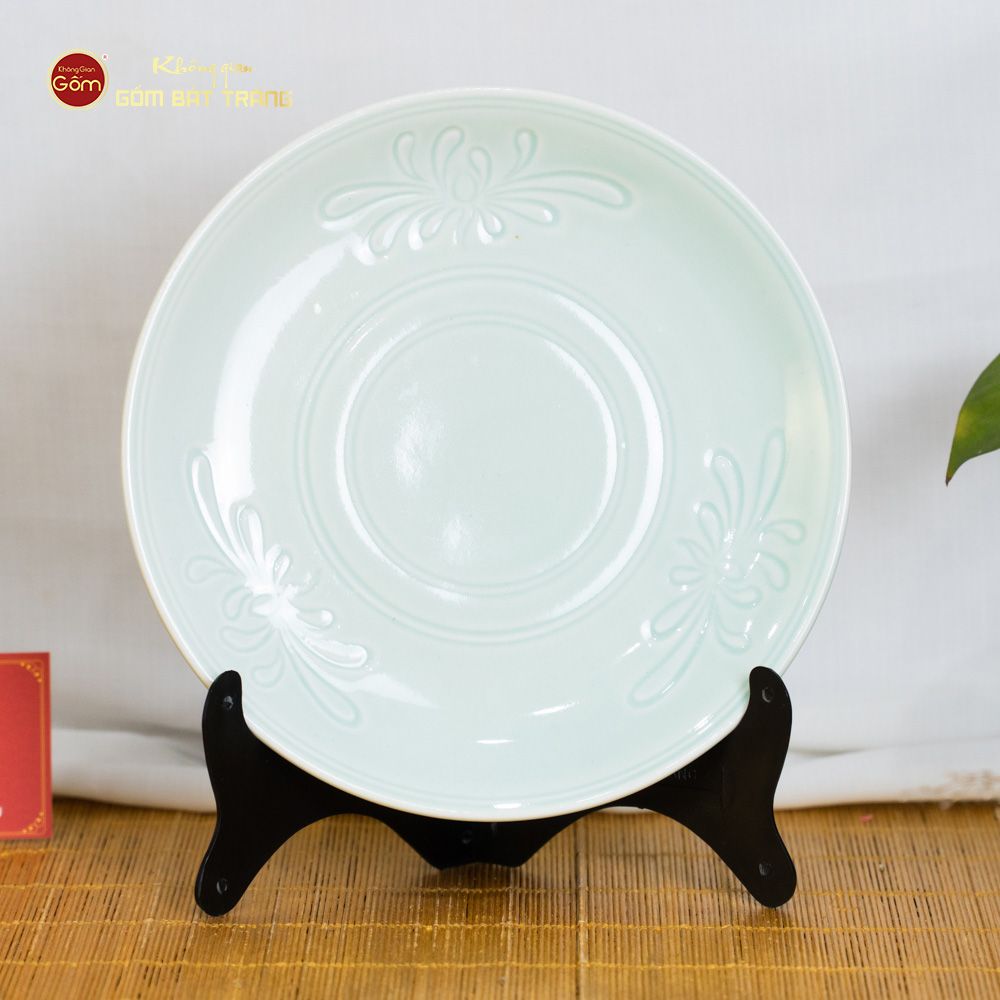 Đĩa Men Xanh Ngọc Vân Hoa Cúc