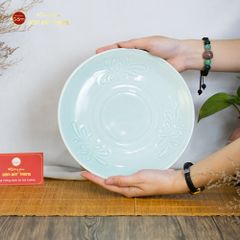 Đĩa Men Xanh Ngọc Vân Hoa Cúc