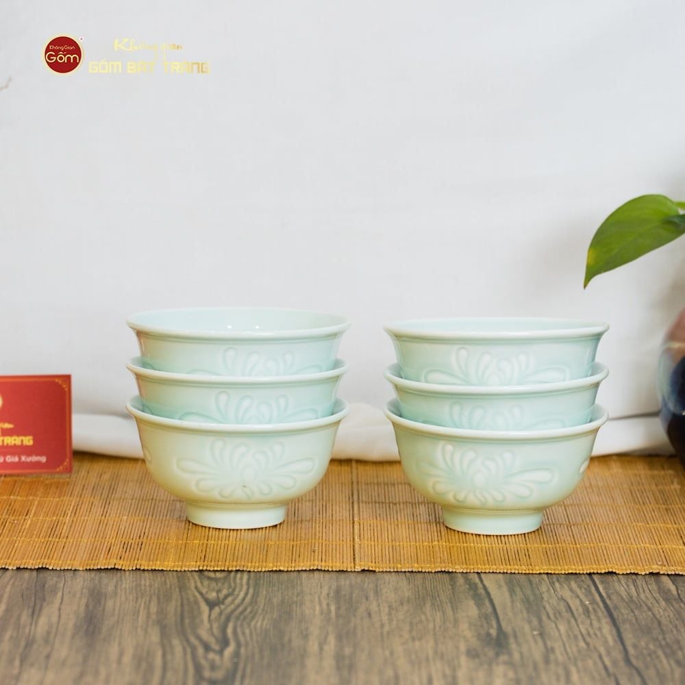 Bát Cơm Men Xanh Ngọc Vân Hoa Cúc