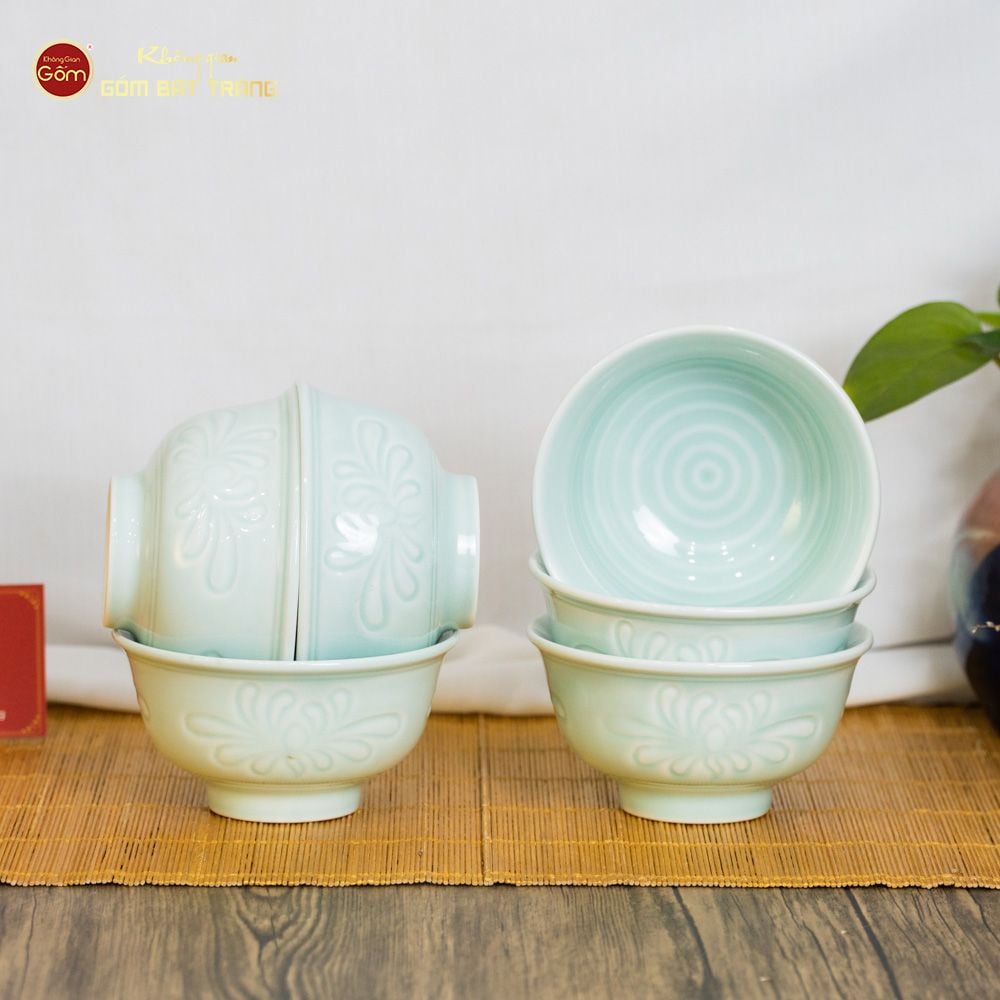 Bát Cơm Men Xanh Ngọc Vân Hoa Cúc