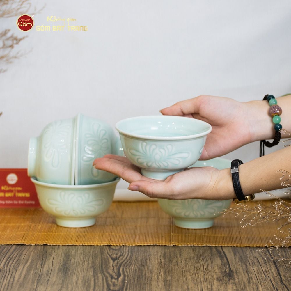 Bát Cơm Men Xanh Ngọc Vân Hoa Cúc