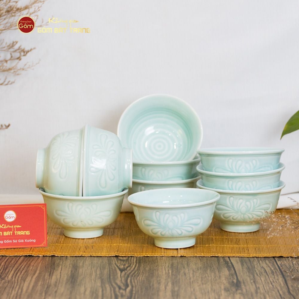 Bát Cơm Men Xanh Ngọc Vân Hoa Cúc