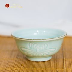 Bộ Bát Đĩa Men Xanh Ngọc Hoa Cúc Kẻ Nâu