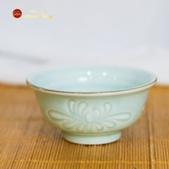 Bát Mắm Men Xanh Ngọc Vân Hoa Cúc Kẻ Nâu