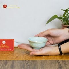 Bộ Bát Đĩa Men Xanh Ngọc Hoa Cúc Kẻ Nâu
