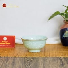 Bộ Bát Đĩa Men Xanh Ngọc Hoa Cúc Kẻ Nâu