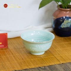 Bộ Bát Đĩa Men Xanh Ngọc Hoa Cúc Kẻ Nâu