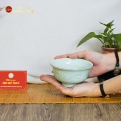 Bát Cơm Men Xanh Ngọc Vân Hoa Cúc Kẻ Nâu