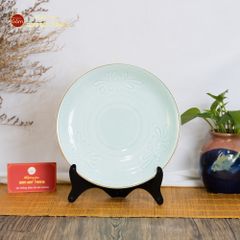 Bộ Bát Đĩa Men Xanh Ngọc Hoa Cúc Kẻ Nâu