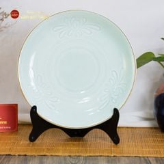 Bộ Bát Đĩa Men Xanh Ngọc Hoa Cúc Kẻ Nâu