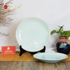 Bộ Bát Đĩa Men Xanh Ngọc Hoa Cúc Kẻ Nâu