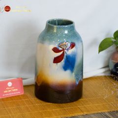 Lọ Hoa Cổ Đứng Men Chảy Họa Tiết Búp Sen
